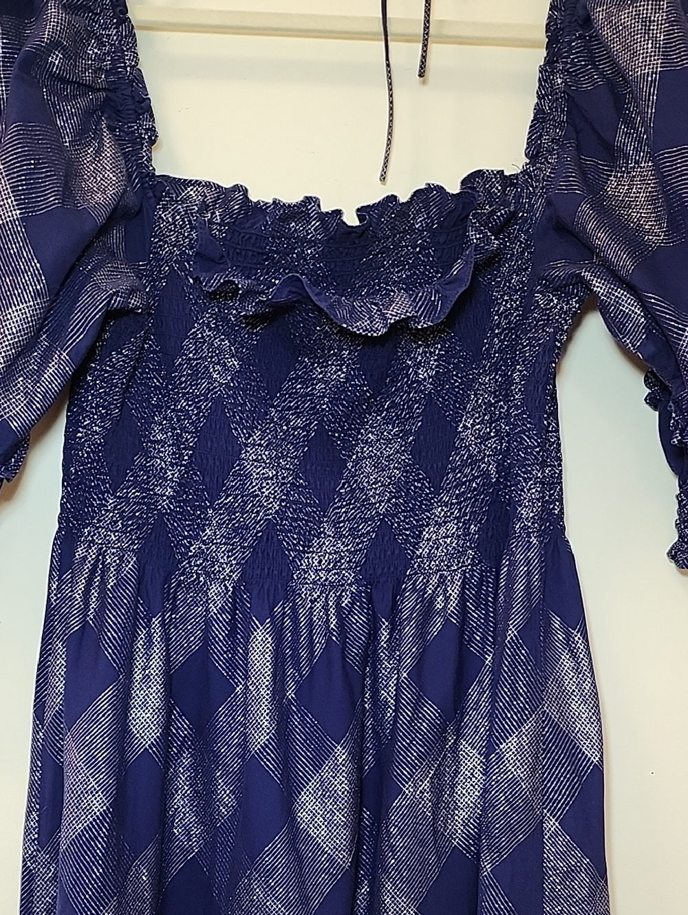 Hill House Home Ellie Nap Dress Navy Blue Ruffle Glitter Silver Check Size Large - Picture 13 of 16